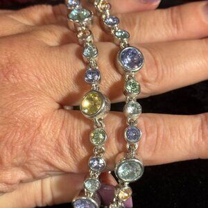 Touchstone Crystal by Swarovski Double Strand Bracelet Purple Peridot Silver